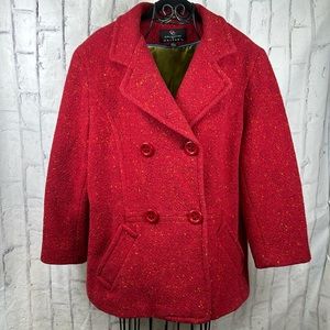 Collection by Gallery Wool Blend Pea Coat Double Breasted Lined Confetti Tweed